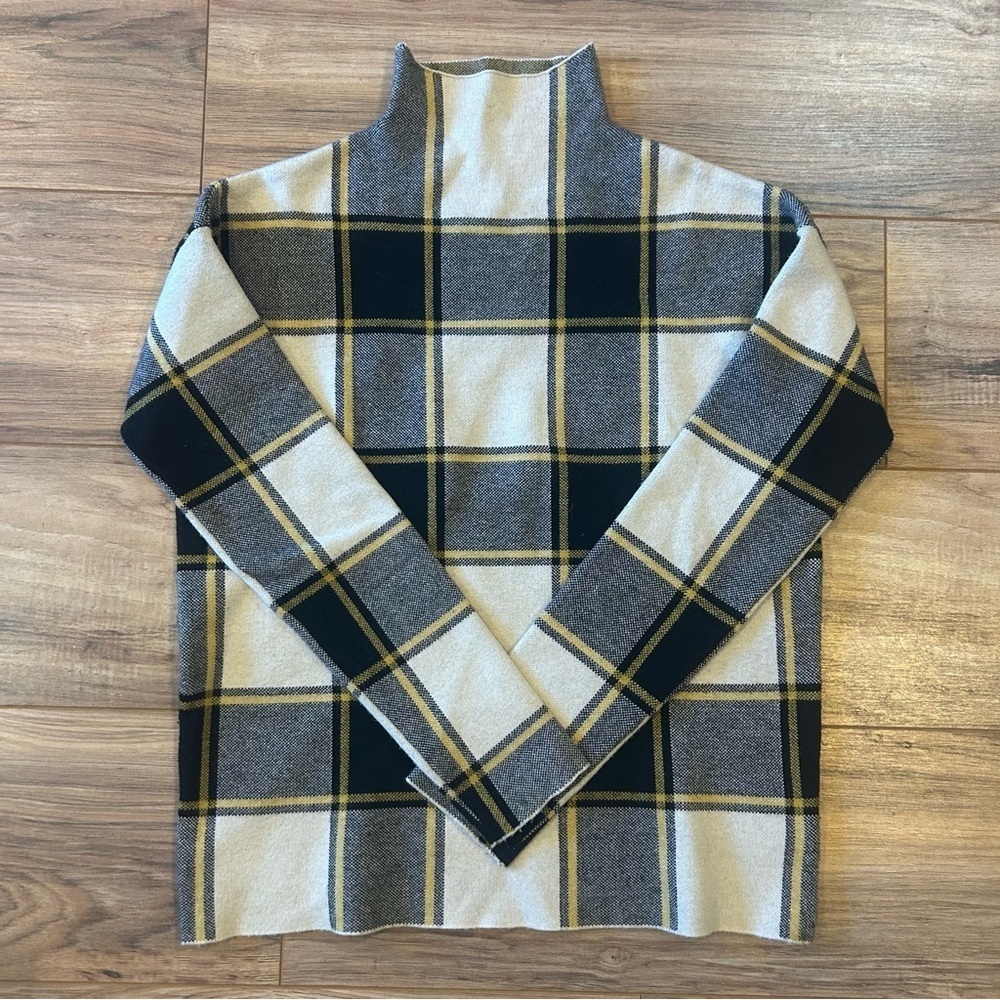 Rachel Zoe Plaid Mock Neck Sweater Top Women’s Small Gray Black Yellow